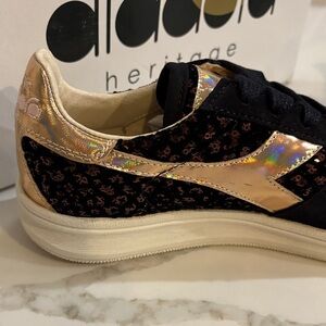 Diadora Heritage Women's Black and Gold Sneakers Made in Italy